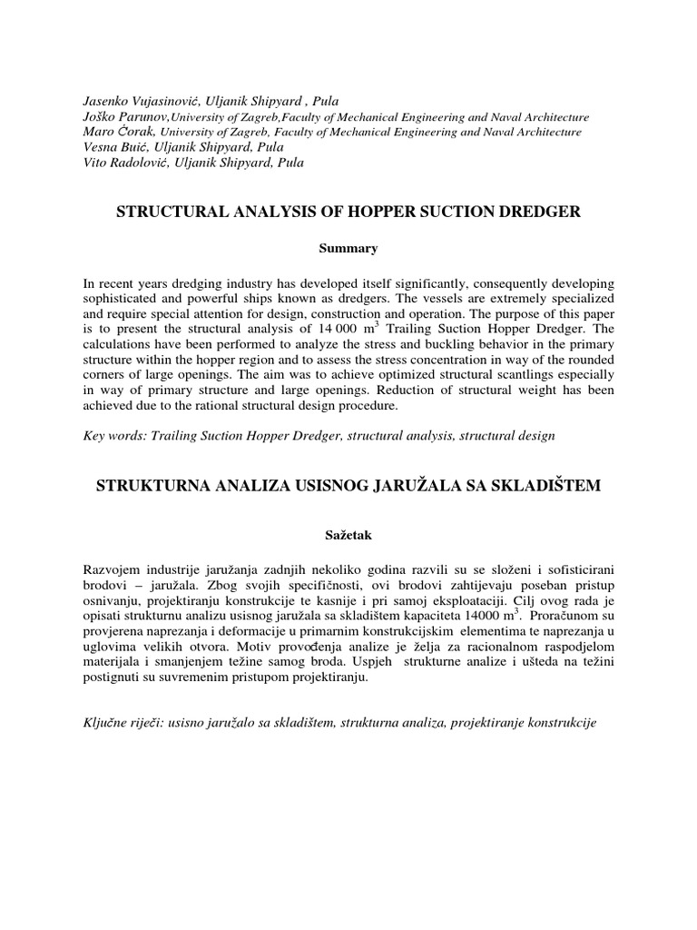 Structural Analysis Of Hopper Suction Dredger Pdf Dredging Mechanics