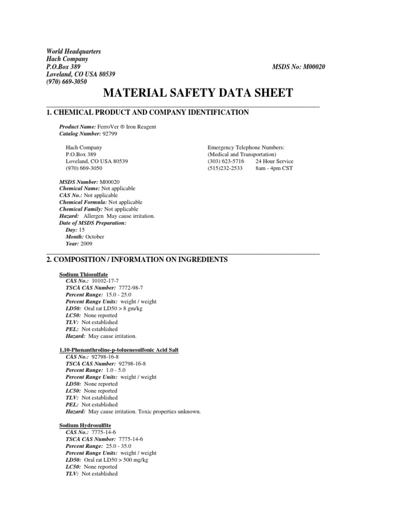 Ferrover Iron Reagent PDF | PDF | Dangerous Goods | Sodium