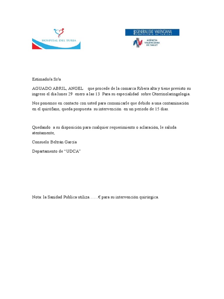 Carta Comercial Hospital PDF Especialidades Medicas Medicina CLINICA