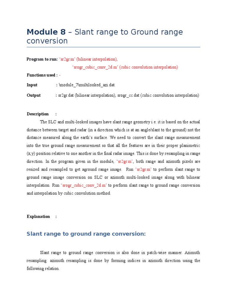 Slant Range To Ground Range | PDF | Interpolation | Image Processing