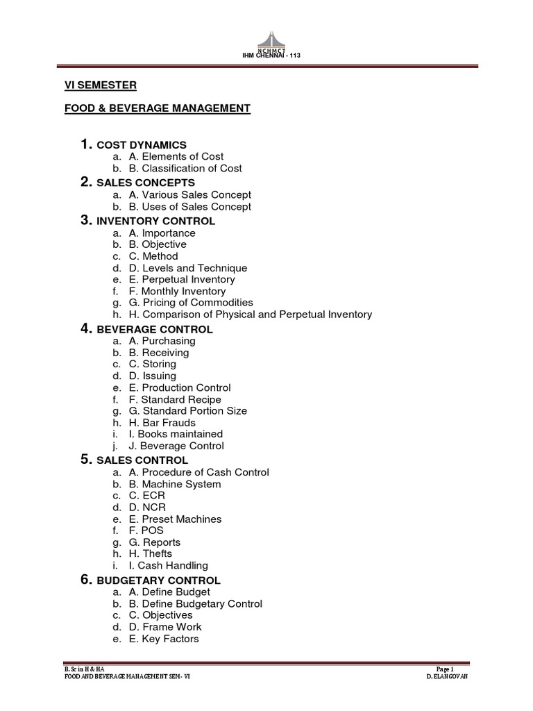 F B Management Notes 6th Semester Ihm Inventory Prices