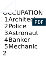 1 Occupation 1architect 2police 3astronaut 4banker 5mechanic 2