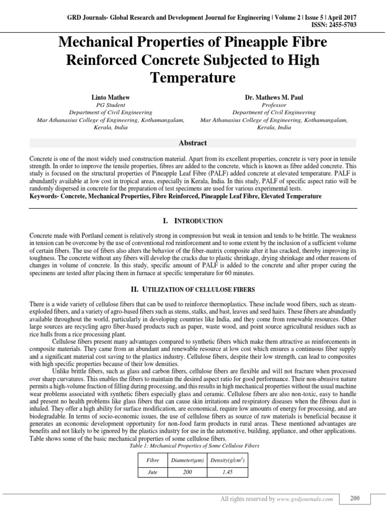 Mechanical Properties of Pineapple Fibre Reinforced Concrete Subjected