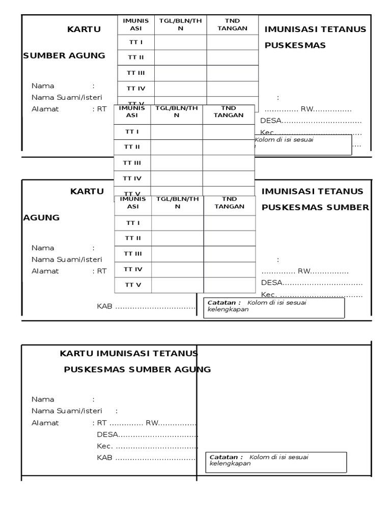KARTU IMUNISASI KARTU IMUNISASI