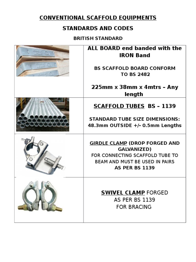 Conventional Scaffold Equipments Standards and Codes British Standard