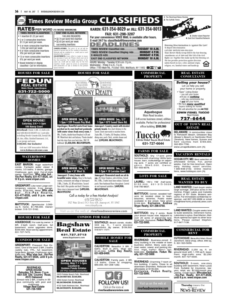 Riverhead NewsReview Classifieds and Service Directory May 4, 2017 PDF Restaurant And