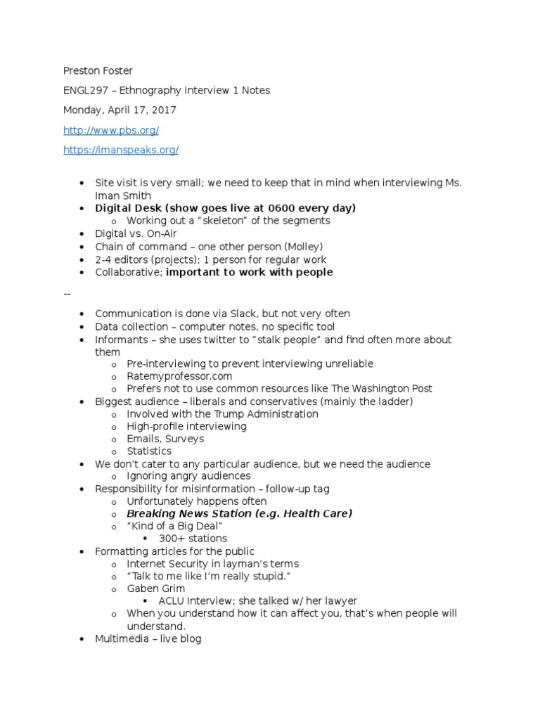 PF Interviewnotes 20170417 | PDF