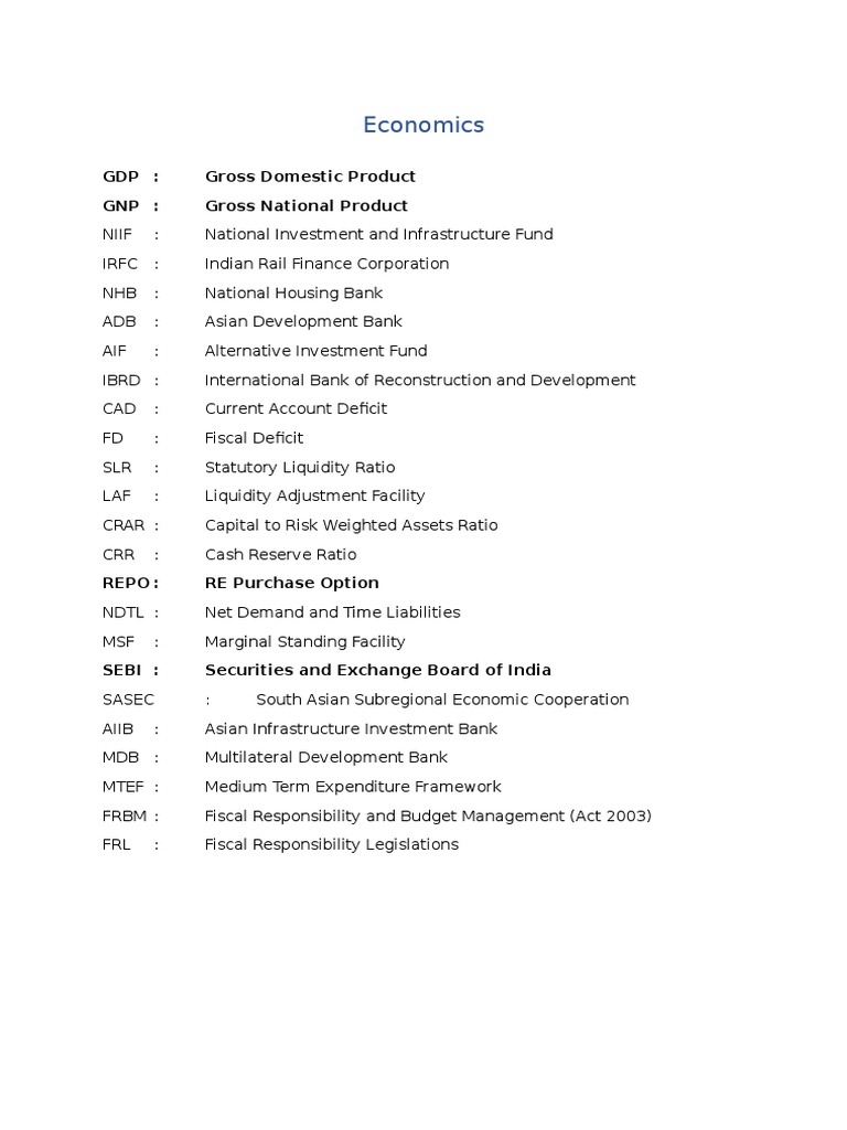 Economic Terms for Finance Students | PDF | Government Budget Balance ...