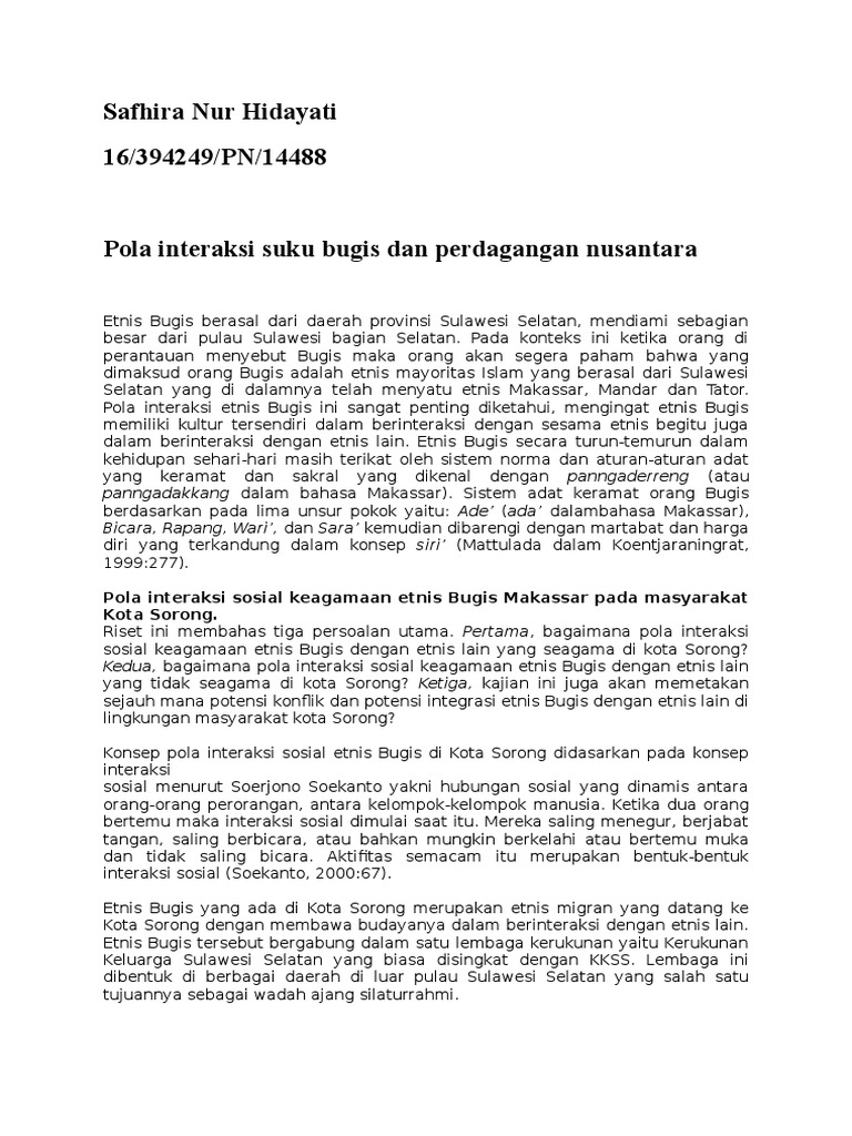 Pola Interaksi Suku Bugis Dan Perdagangan Nusantara