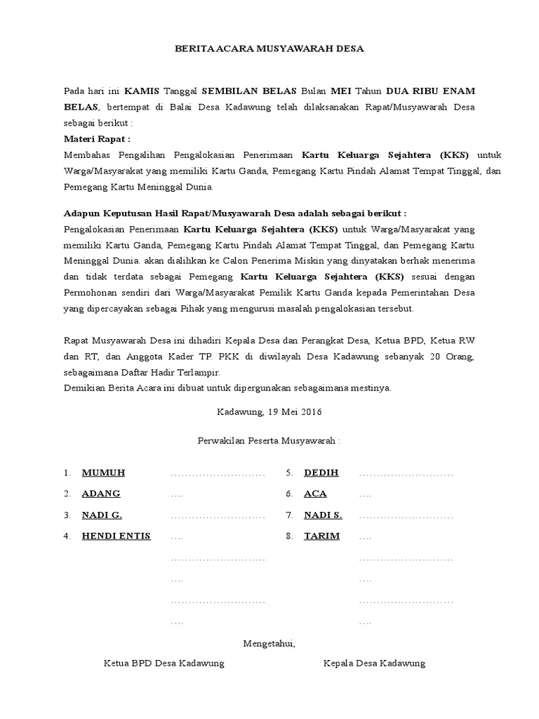 Berita Acara Musyawarah Desa Kps