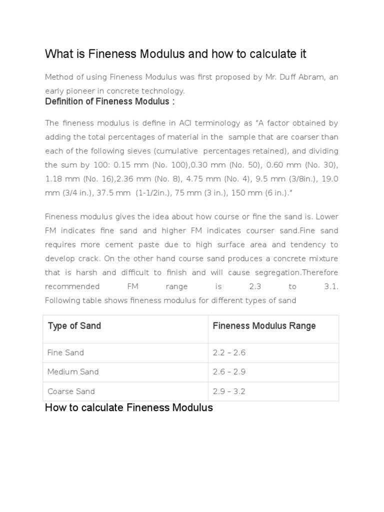 What Is Fineness Modulus and How To Calculate It | PDF