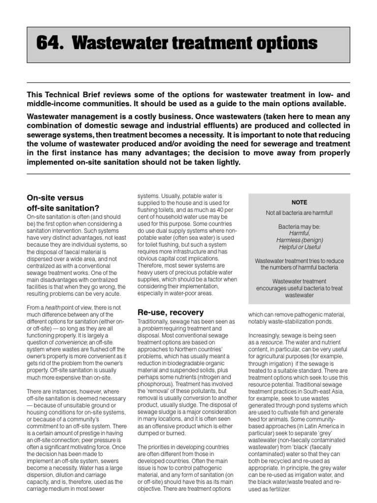 Wastewater Treatment Options Guide | PDF | Sewage Treatment ...