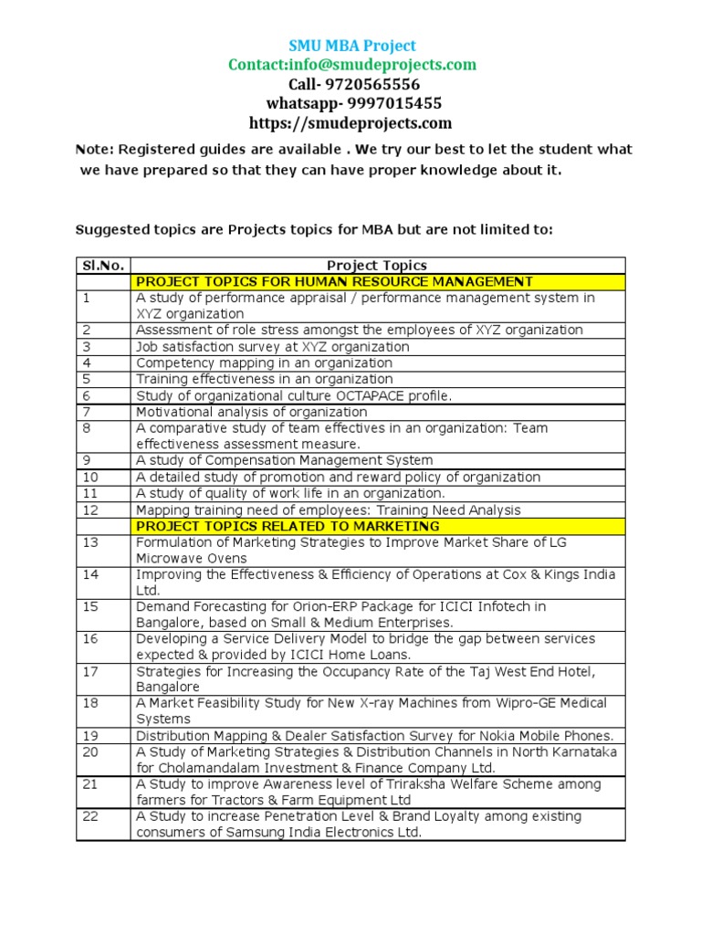 MBA Project Topics for SMU Students | PDF | Retail | Operations Management