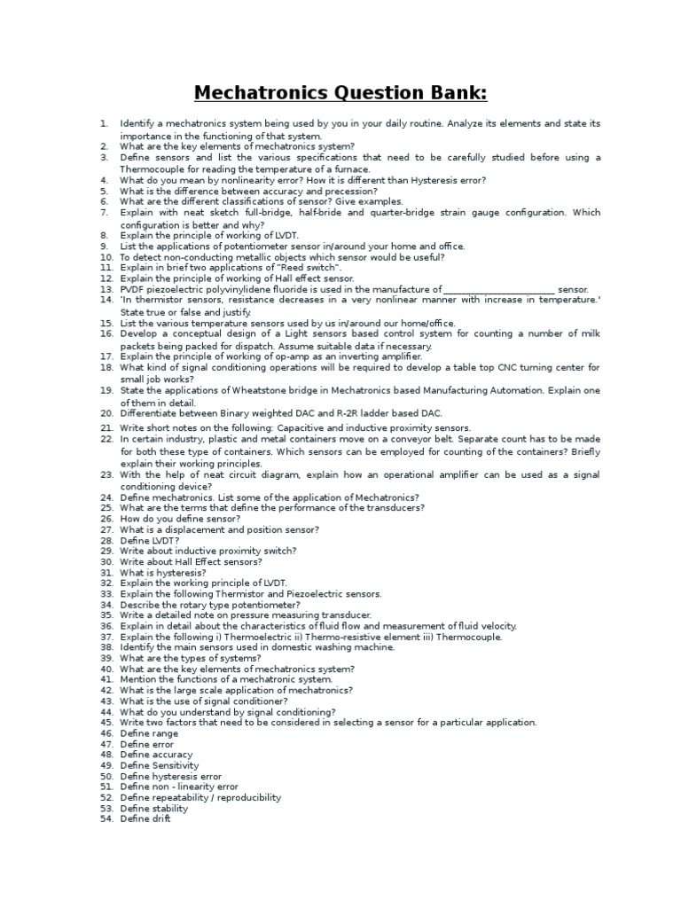 Mechatronics Question Bank and Answers | PDF | Sensor | Analog To ...