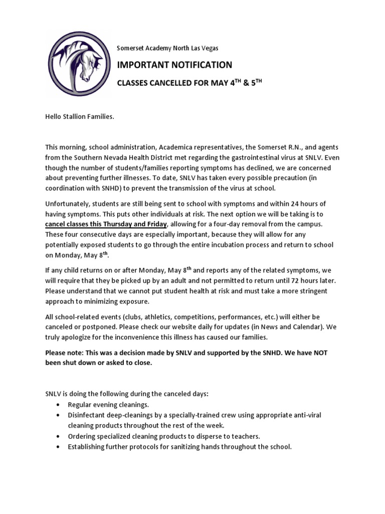 Somerset Academy Class Cancellation Notice | PDF | Public Health ...