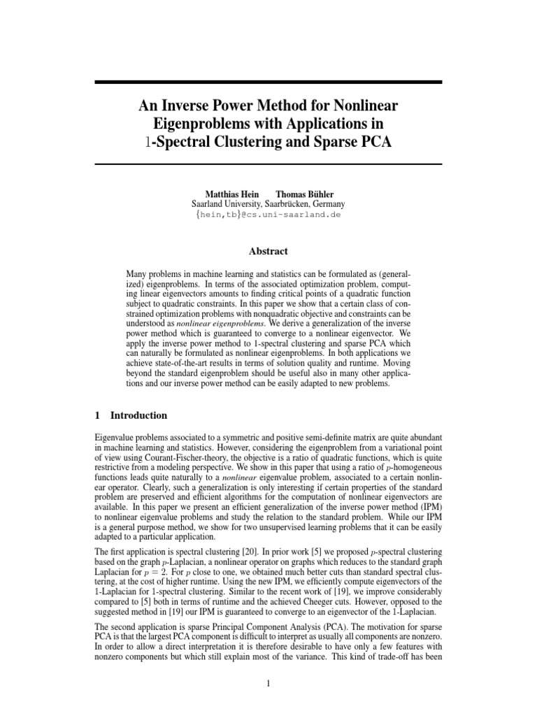 Nonlinear Eigenproblems in PCA & Clustering | PDF | Eigenvalues And ...