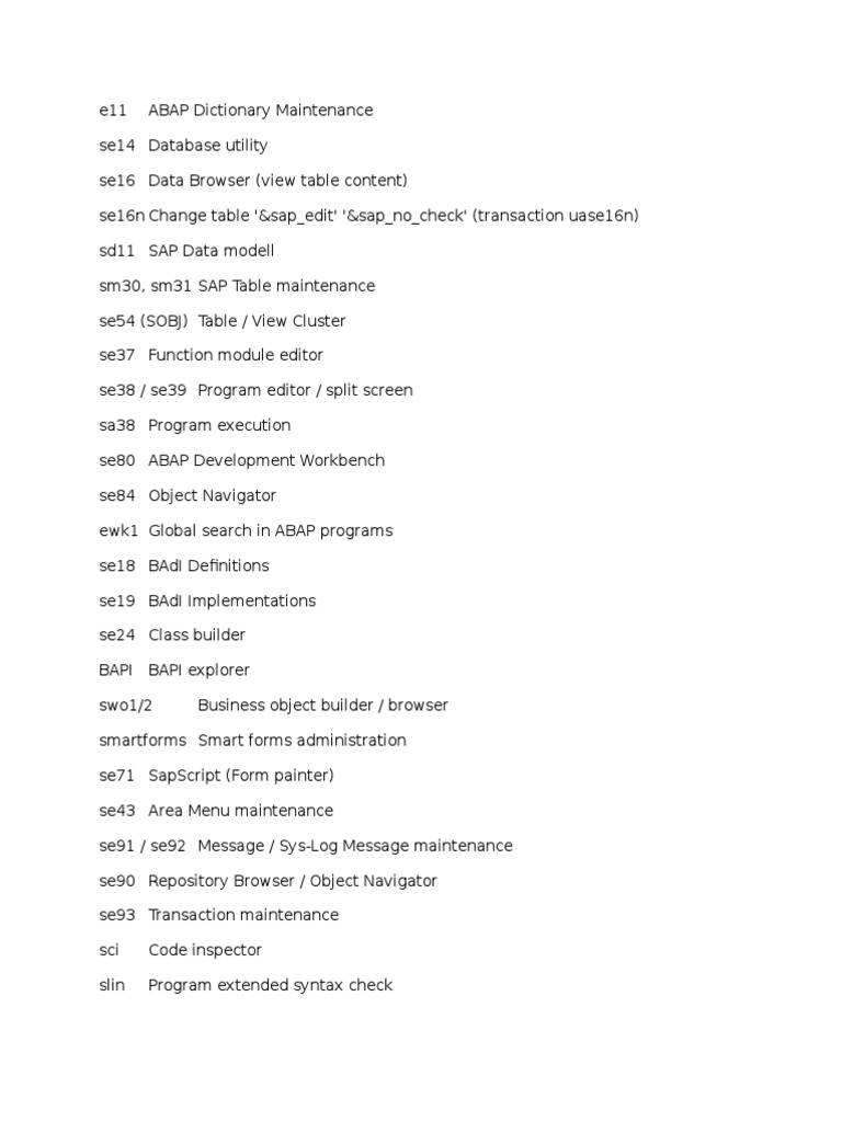 SAP Tcodes PDF Databases Computer Data
