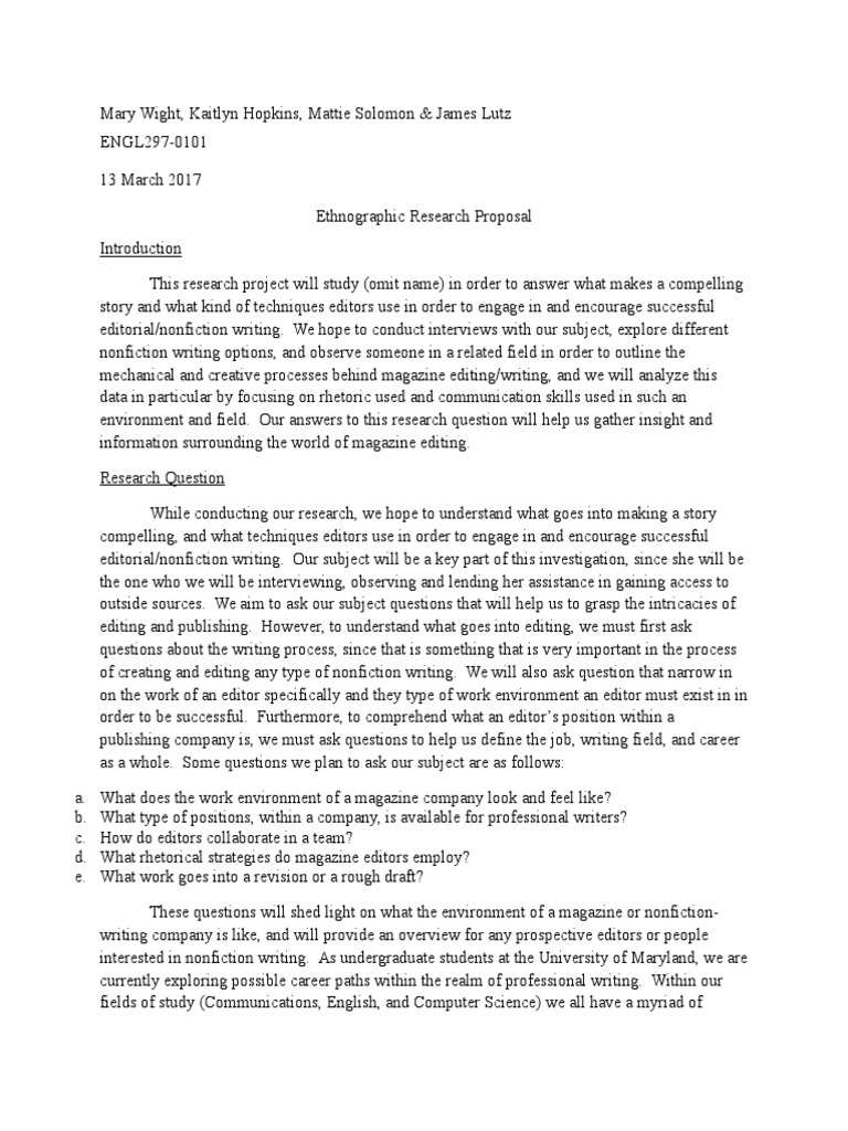 Ethnographic research proposal final draft pdf editing ethnography
