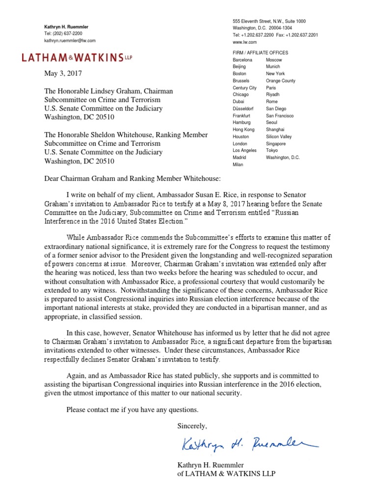 Ambassador Rice Declines Testimony Invitation | PDF | United States ...