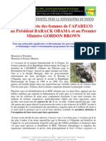 Lettre Ouverte Des Femmes de l'APARECO Au Président BARACK OBAMA Et Au Premier Ministre GORDON BROWN