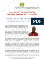 Message de Remerciement Du Président National de l'APARECO