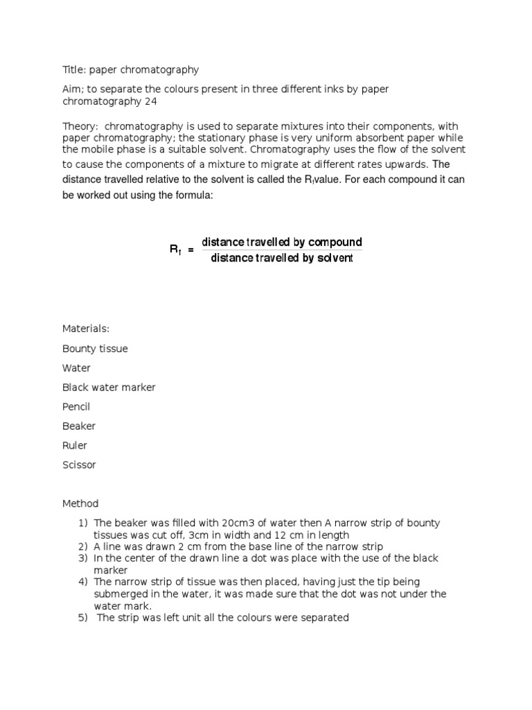 Paper Chromatography Experiment Overview | PDF | Elution | Chromatography
