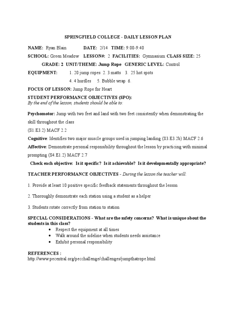 Jump Rope Lesson 2 Lesson Plan Teaching Free 30day Trial Scribd