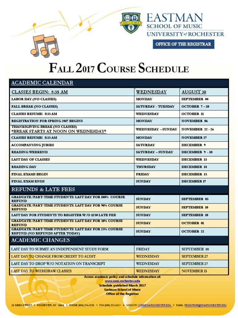 Eastman Academic Calendar fasrfy