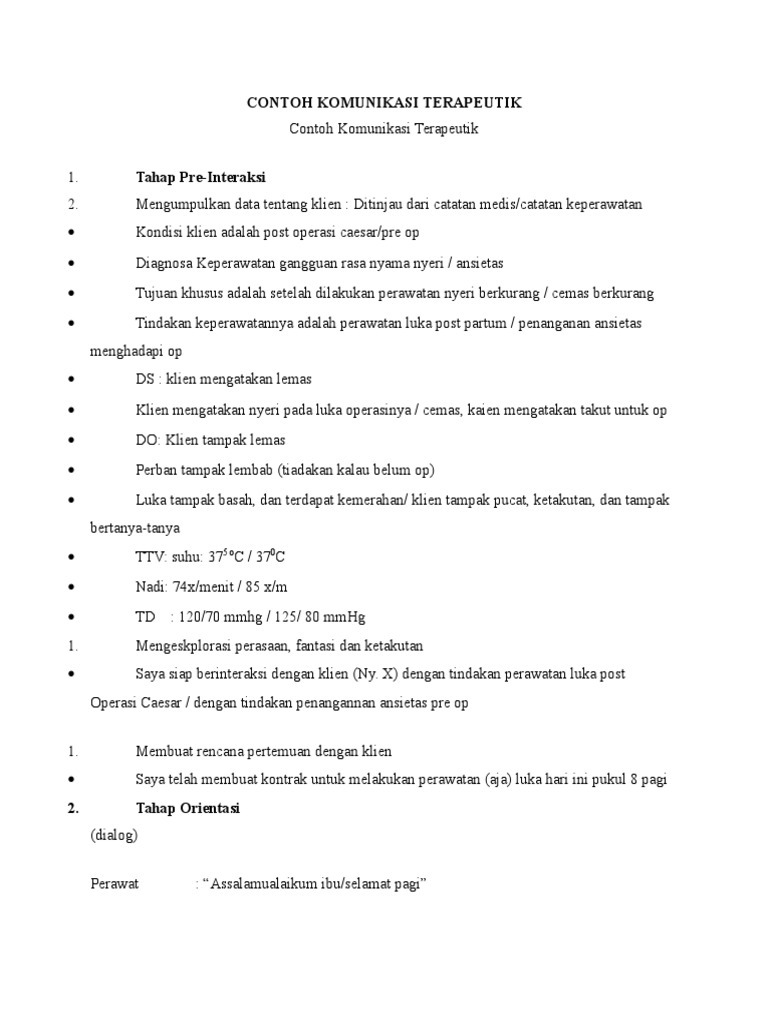 Contoh Komunikasi Terapeutik