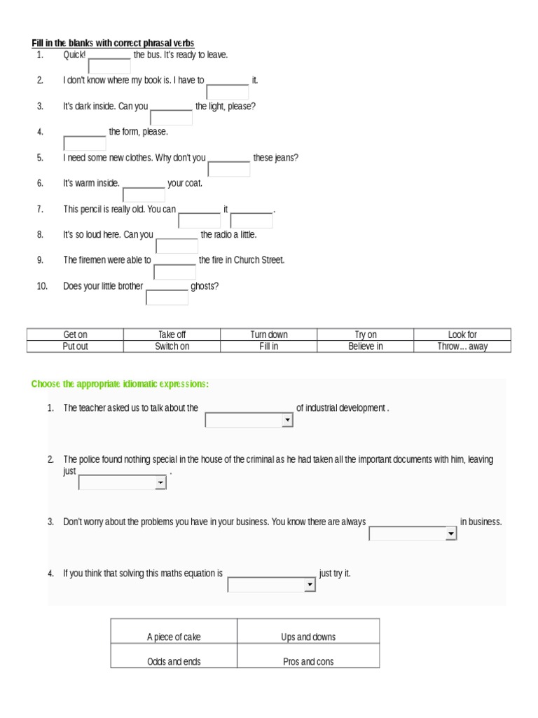 Fill in the blanks with correct phrasal verbs idiom languages