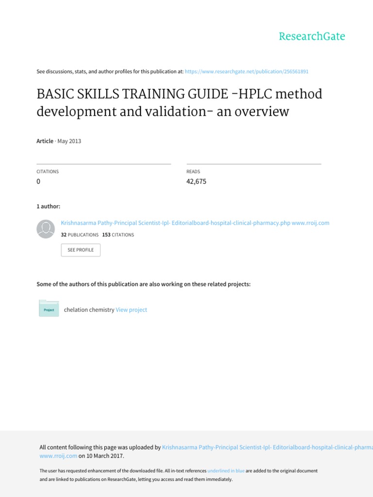 BASIC SKILLS TRAINING GUIDE HPLC Method Development and Validation