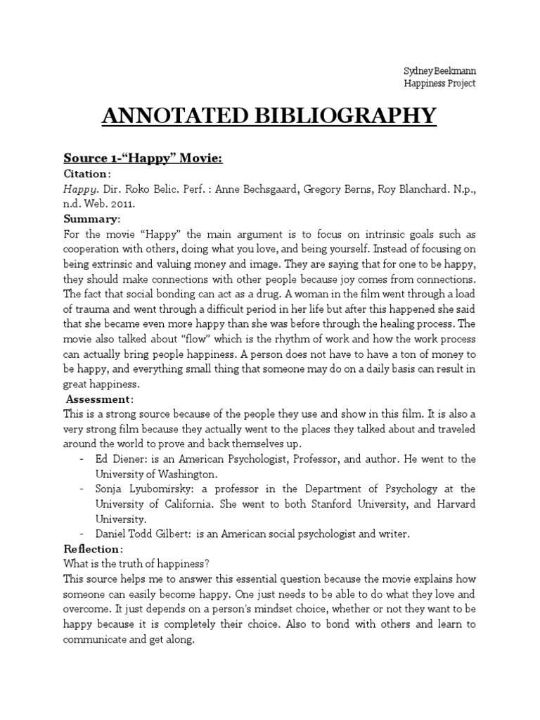 Annotated bibliography of sources picture