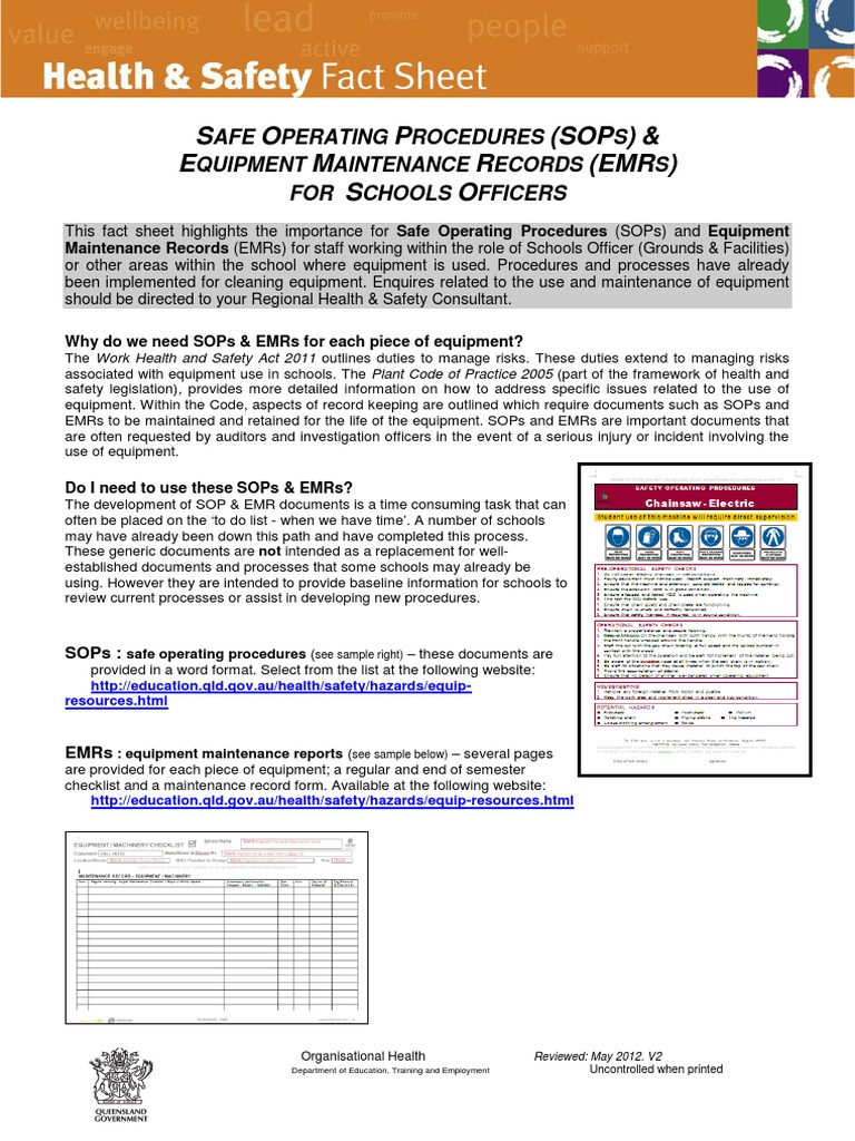 Safe Operating Procedures Equipment Maintenance PDF Electronic Health Record Records