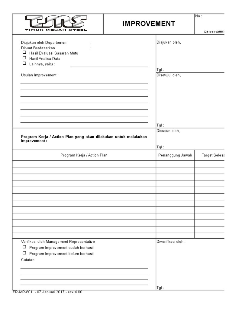 Formulir Usulan Improvement | PDF