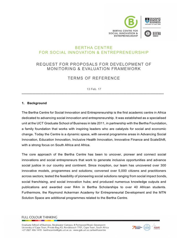 M&E Framework RFP for Bertha Centre | PDF | Entrepreneurship | Innovation