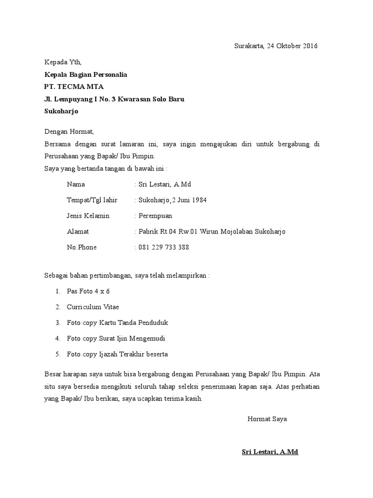Surat Lamaran Mas Yudha