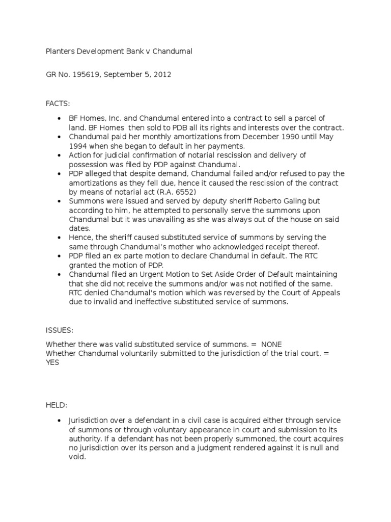 Planters Development Bank V Chandumal PDF Service Of Process