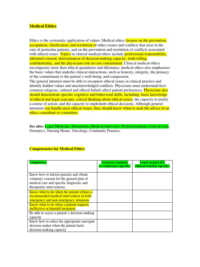 Key Competencies in Medical Ethics | PDF | Medical Ethics | Medicine