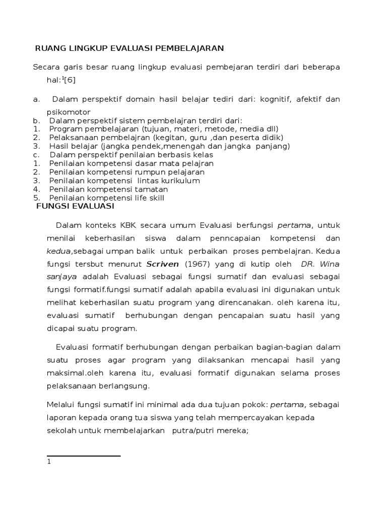 Ruang Lingkup Evaluasi Pembelajaran