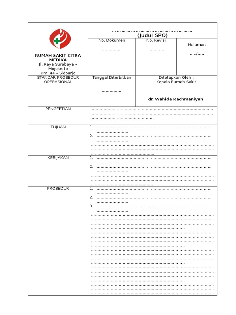 Standar Prosedur Operasional RS Citra Medika | PDF