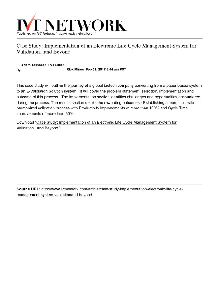 IVT Network Case Study Implementation of An Electronic Life Cycle Management System For