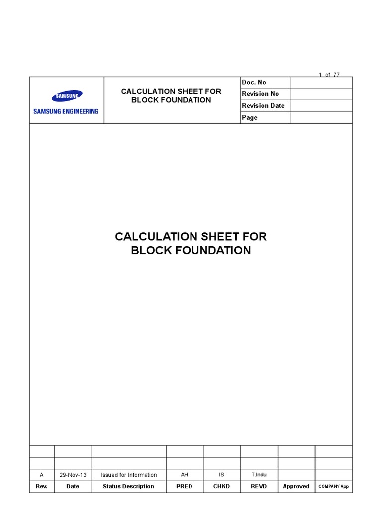 Calculation Sheet For Block Foundation | PDF | Structural
