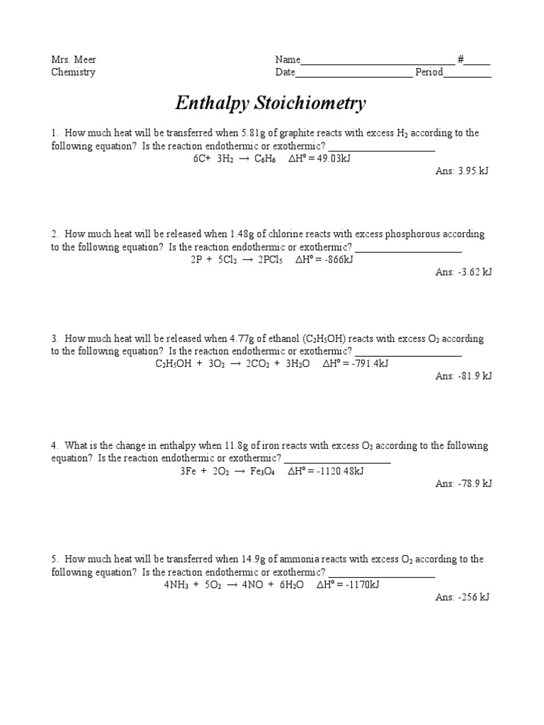 Enthalpy Stoichiometry
