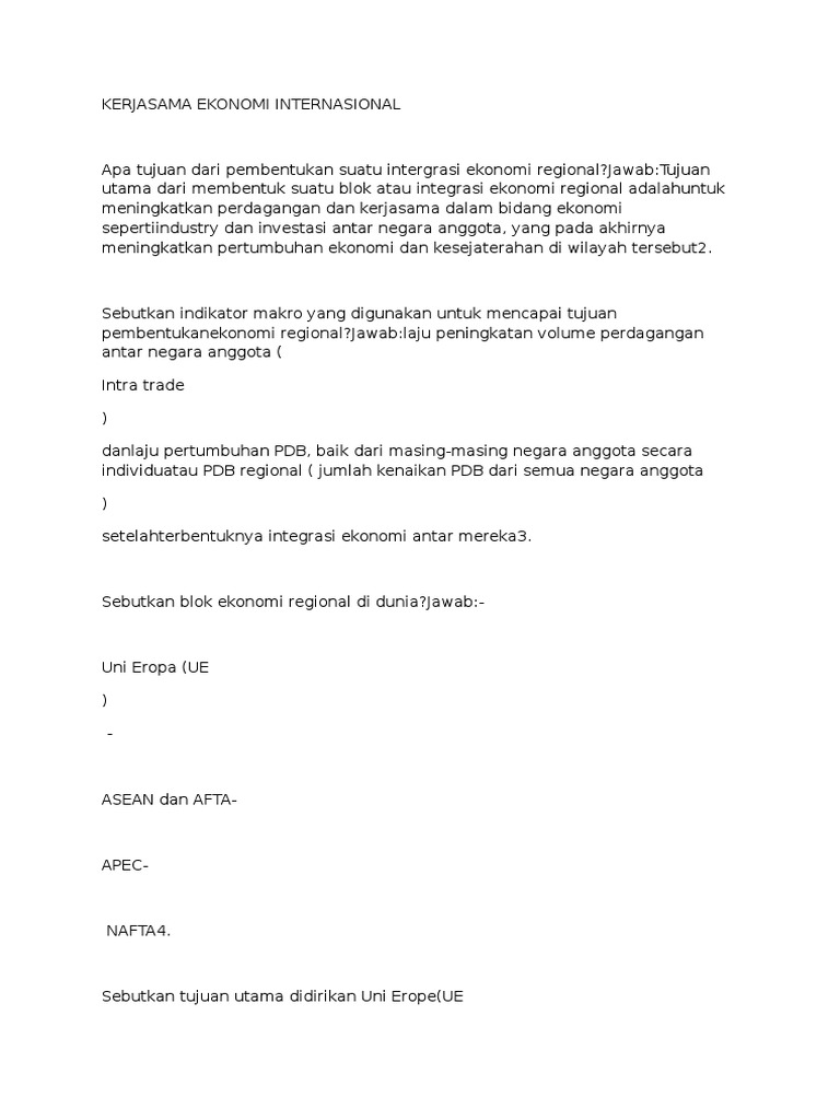 Soal Kerjasama Ekonomi Internasional 1