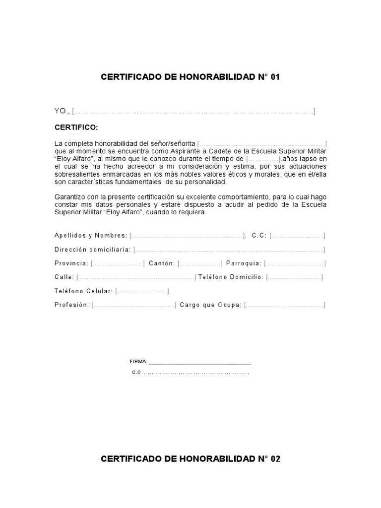 Certificado de Honorabilidad 1