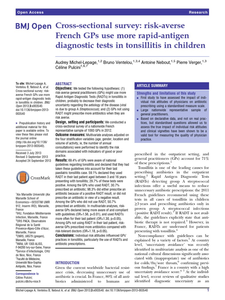Risk Attitudes Influence General Practitioners' Use of Rapid Diagnostic