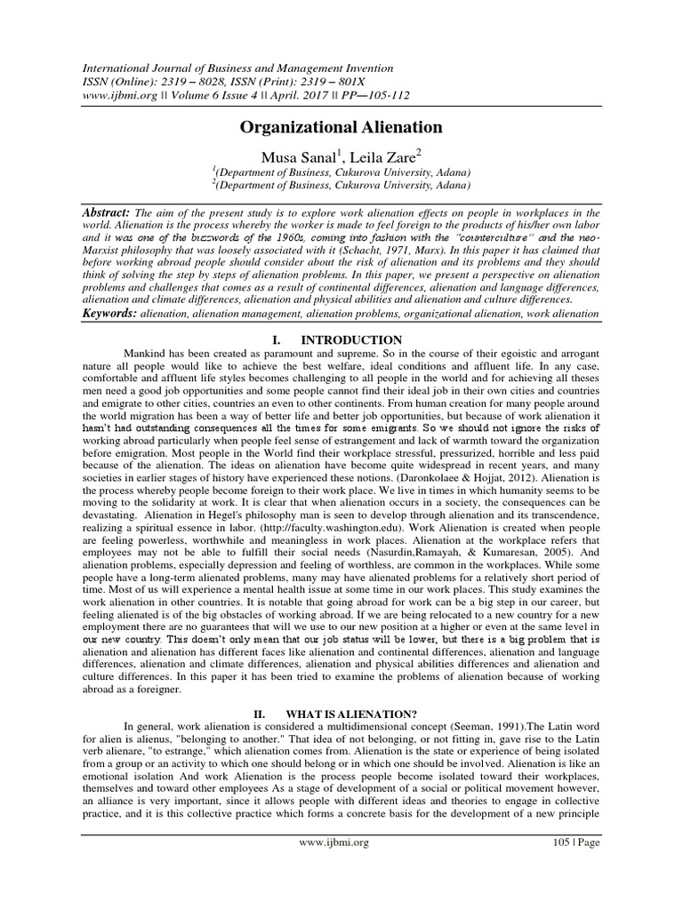 Workplace alienation definition image