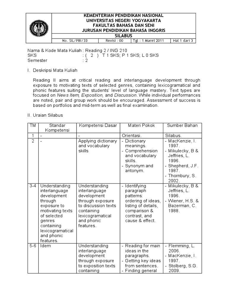 Syllabus for Reading 2.pdf Reading (Process) Human Communication