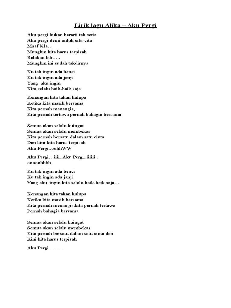 Lirik Lagu Aku Pergi Arsia Lirik