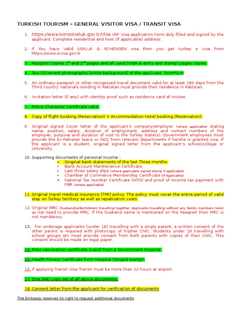 Checklist General Visitor Visa Travel Visa Passport